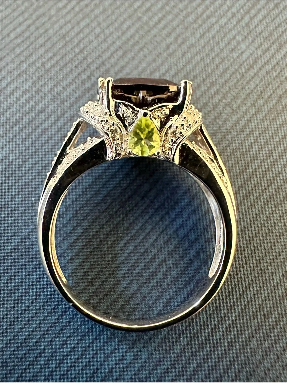 Solid 14K White Gold Cushion Rhodolite Garnet Ring with Peridot & Diamonds Size